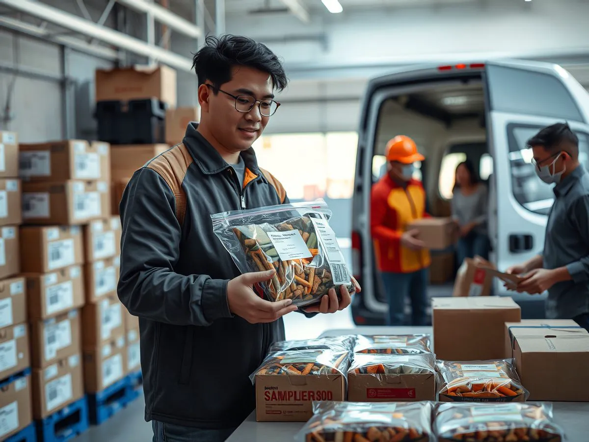社区团购团长在分发点接收标准化火锅食材套装