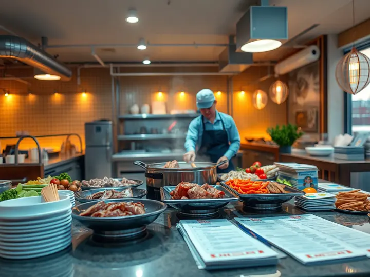 新开业火锅门店内部,员工正在摆放食材